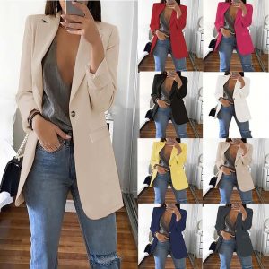 Blazer Ajustado con Solapa para Mujer | Americana Elegante Casual Color Negro | Entretiempo