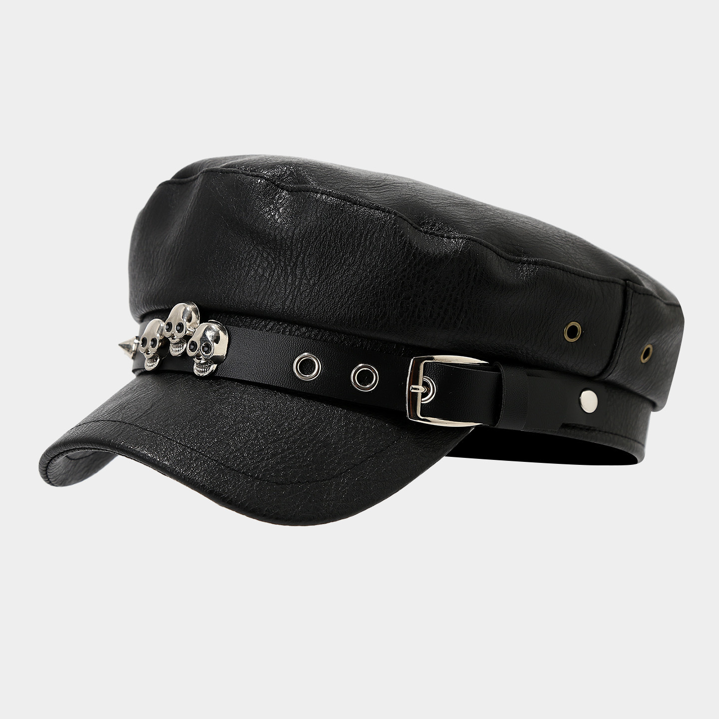 Gorra Newsboy con Hebilla Metálica y Calavera | Estilo Urbano para Mujer | Streetwear y Fiestas - Imagen 3