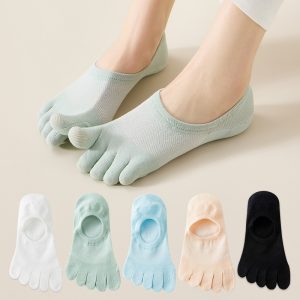 Calcetines de Cinco Dedos Antideslizantes para Mujer | Yoga Pilates Fitness Verano | Talón de Silicona