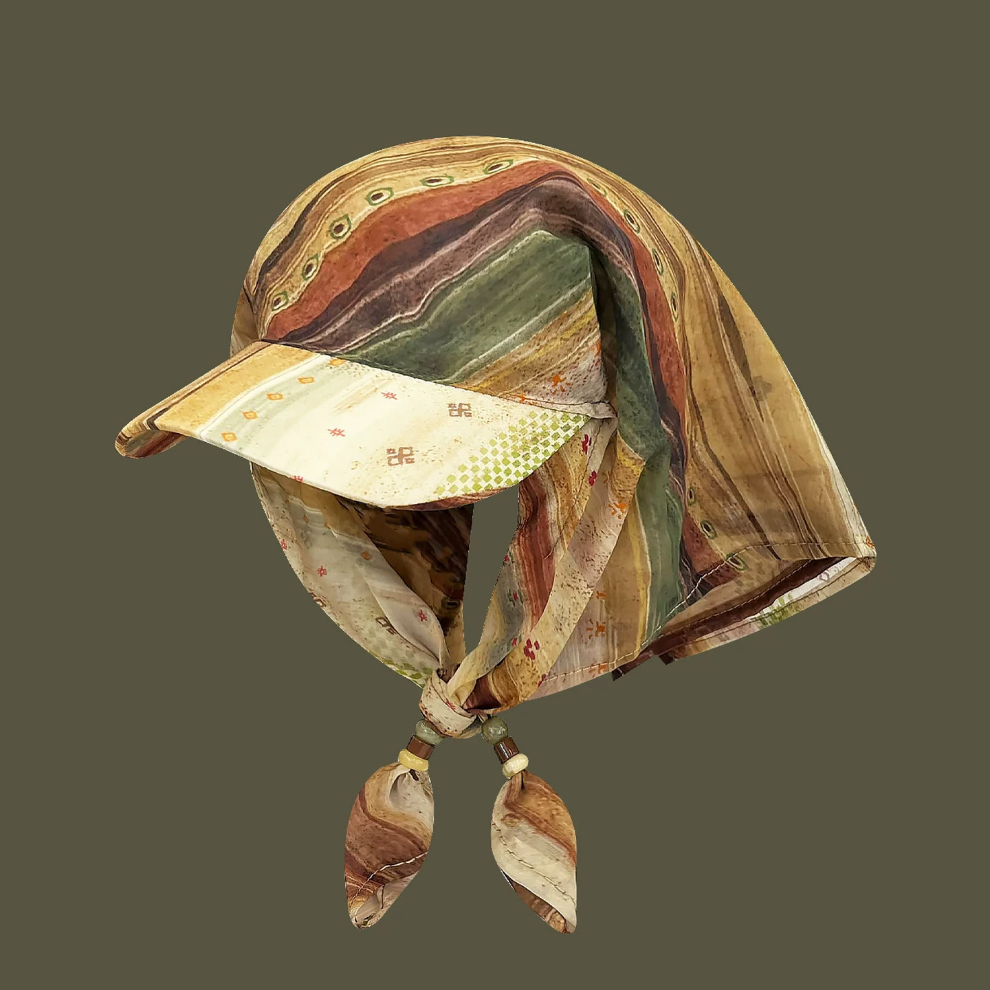 Pañuelo Turbante Retro con Estampado de Anacardo y Cuentas | Ajustable para Mujer | Accesorio Verano - Imagen 2
