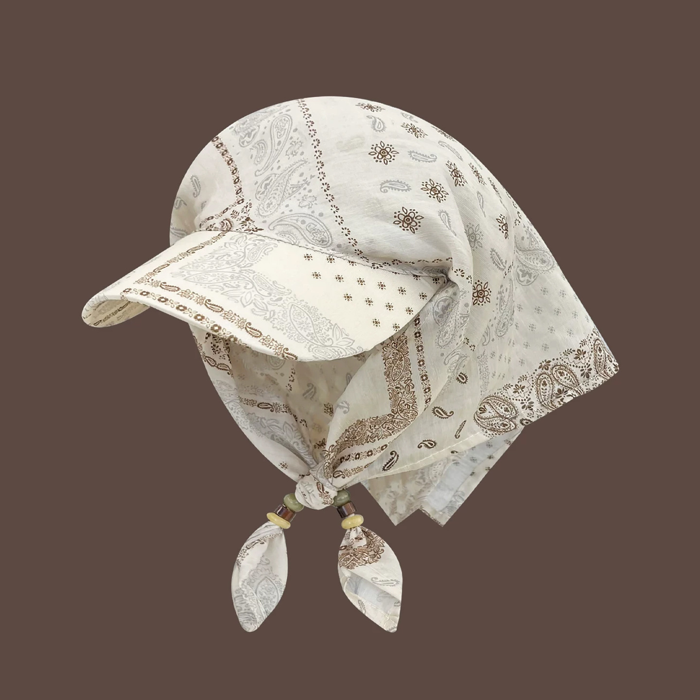 Pañuelo Turbante Retro con Estampado de Anacardo y Cuentas | Ajustable para Mujer | Accesorio Verano