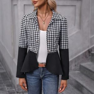 Chaqueta Pata de Gallo para Mujer | Cazadora con Botones Degradados | Estilo Entretiempo
