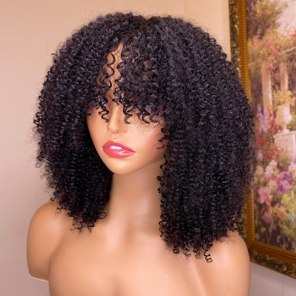 Peluca de Cabello Humano Rizado y Afro con Flequillo | Textura Kinky Natural | Volumen y Estilo Auténtico | TiendasFR - Imagen 2