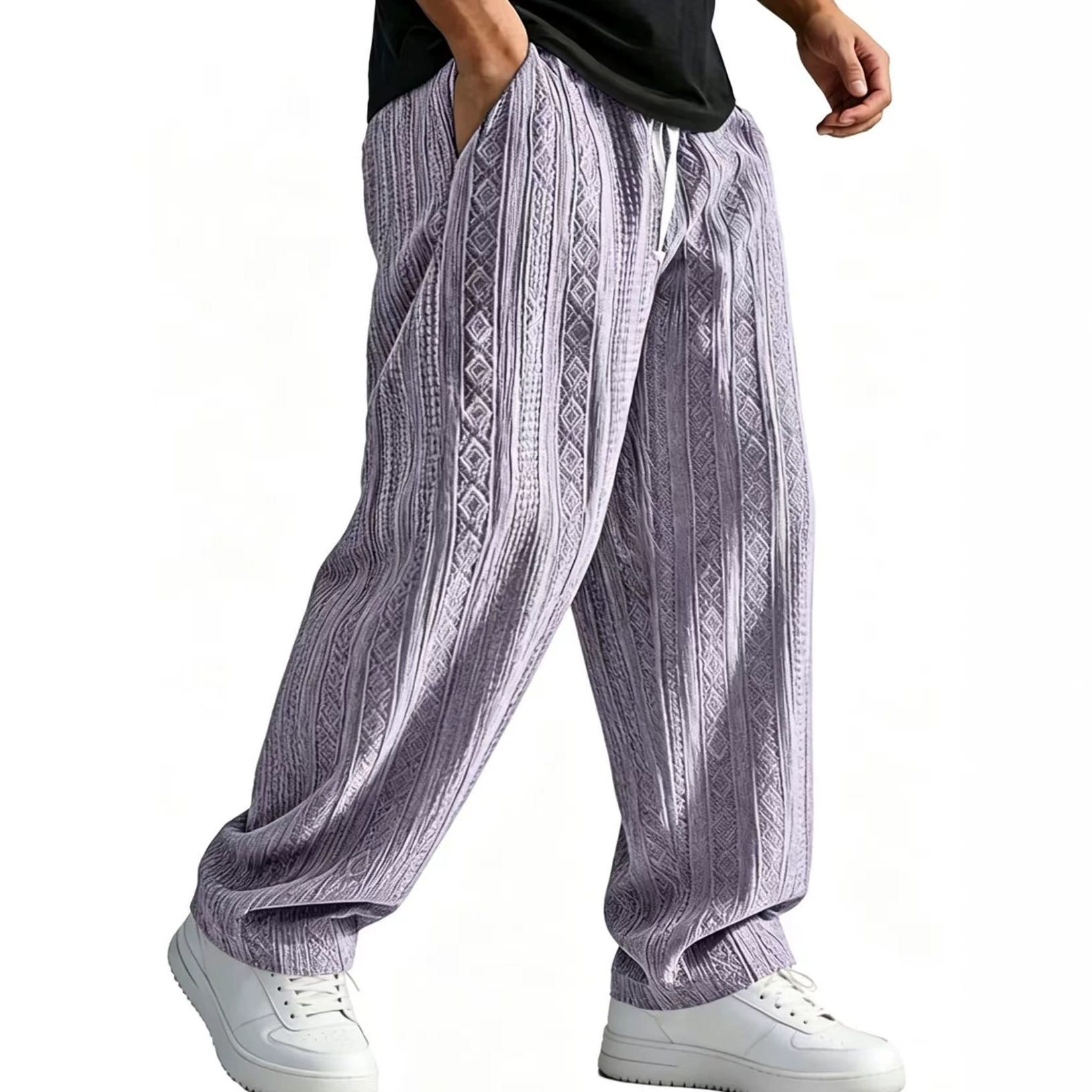 Pantalones Casuales de Jacquard Pierna Recta | Corte Holgado Color Albaricoque para Hombre - Imagen 8