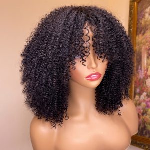 Peluca de Cabello Humano Rizado y Afro con Flequillo | Textura Kinky Natural | Volumen y Estilo Auténtico | TiendasFR