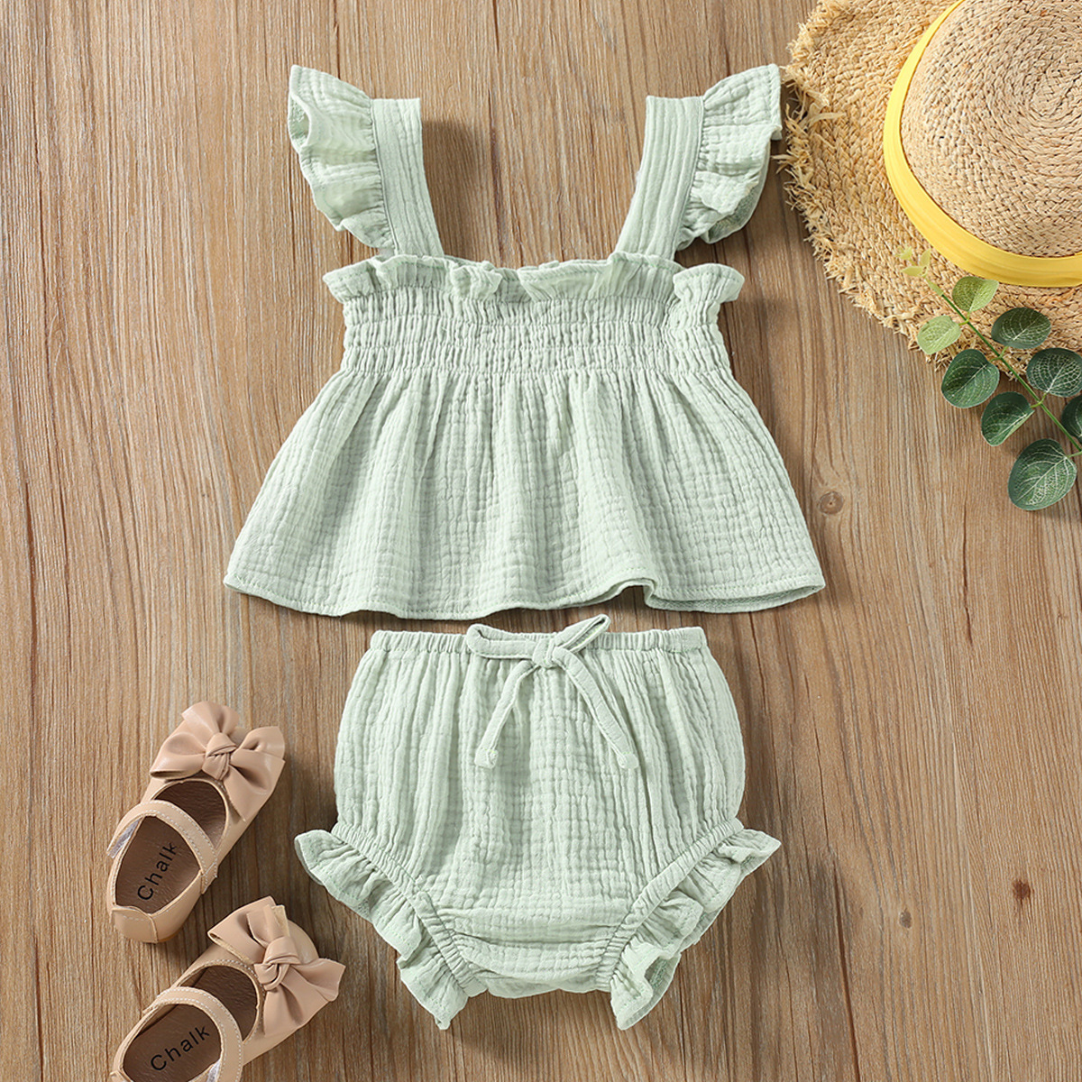 Conjunto de Top de Tirantes y Shorts para Niña | Verde | Tallas 70-110 cm | Ropa Fresca para Verano | TiendasFR - Imagen 8