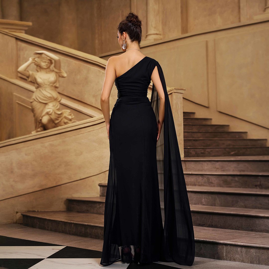 Vestido de Noche Asimétrico con Adornos de Cuentas | Elegante y Sofisticado | Bodas y Eventos - Imagen 3