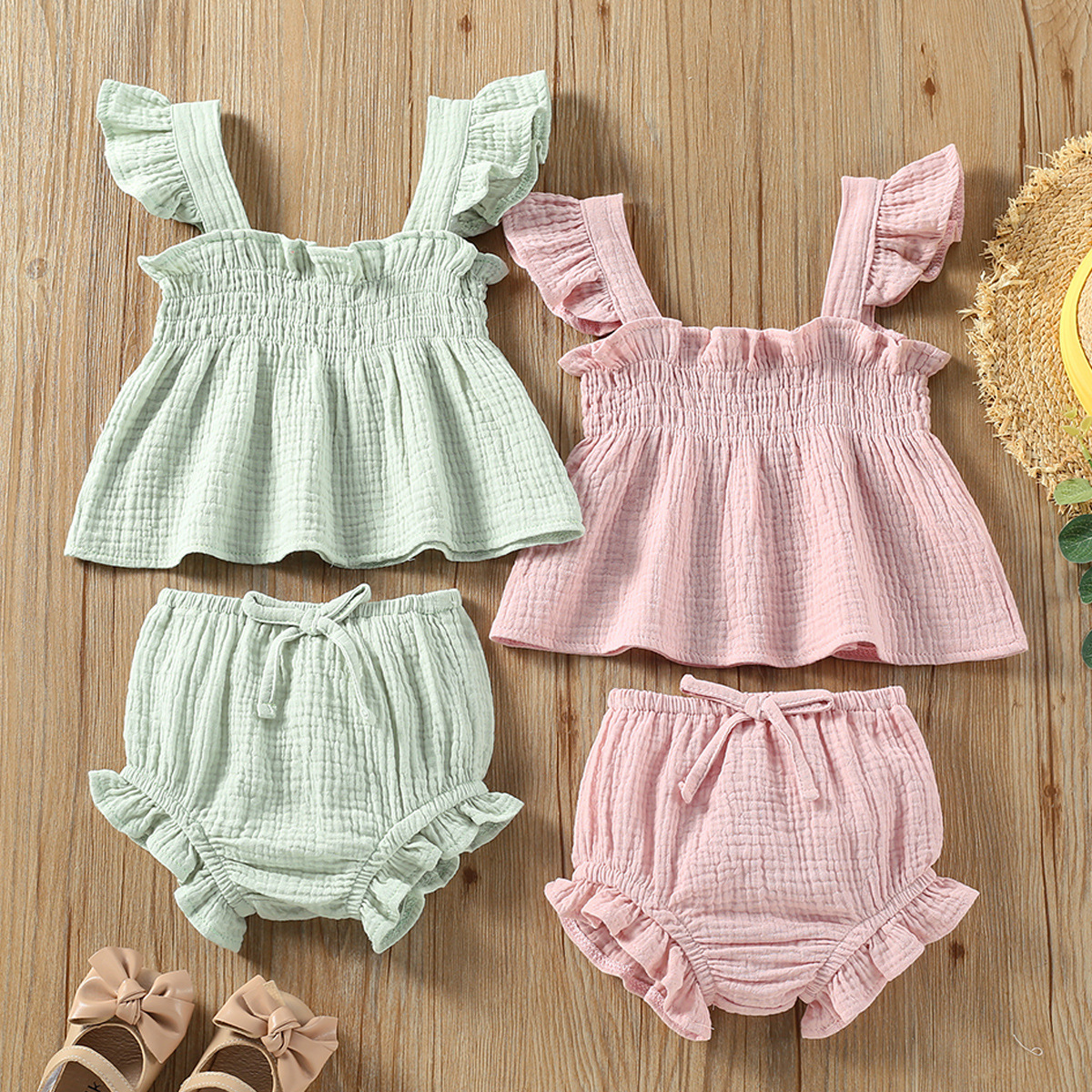 Conjunto de Top de Tirantes y Shorts para Niña | Verde | Tallas 70-110 cm | Ropa Fresca para Verano | TiendasFR - Imagen 7