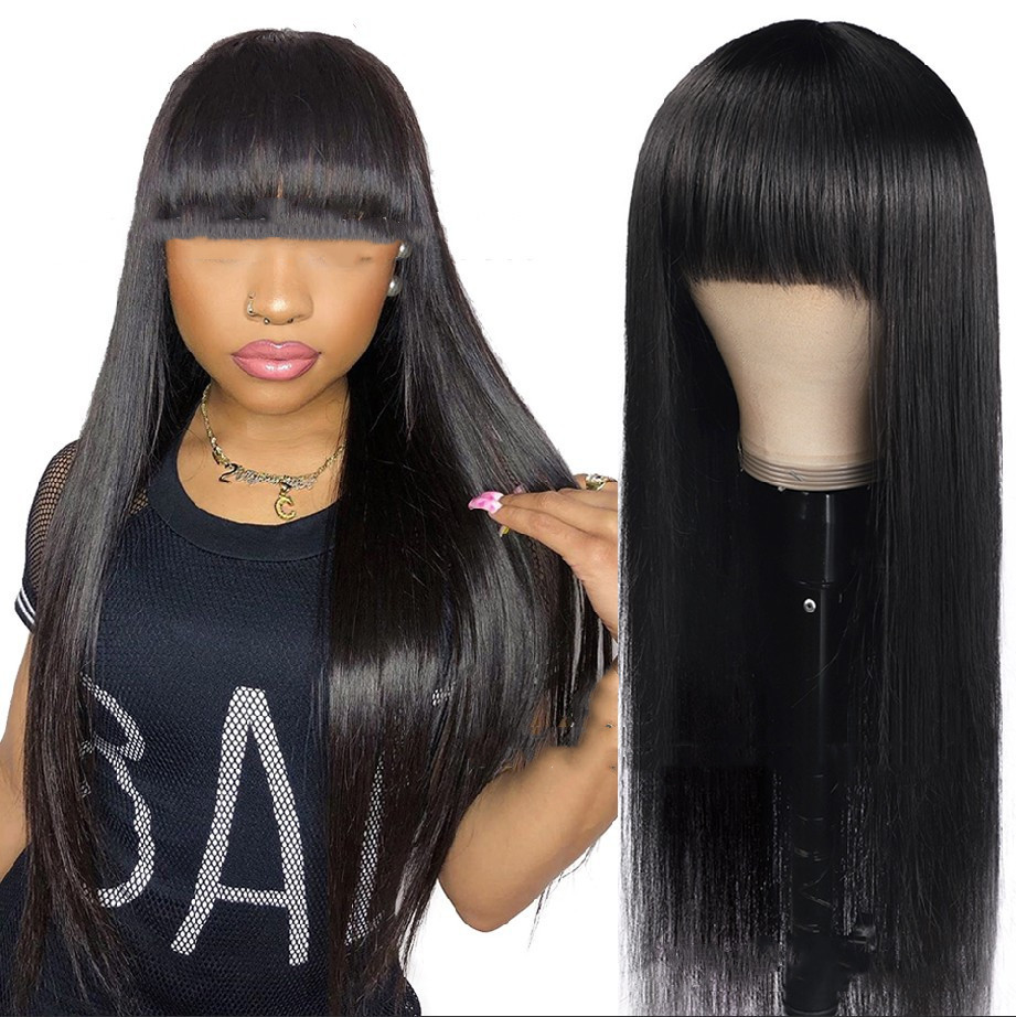 Peluca Larga Lisa Negra con Flequillo Coreano | Resistente al Calor | Estilo Qi Liuhai | Peluca Completa para Mujer | TiendasFR - Imagen 4