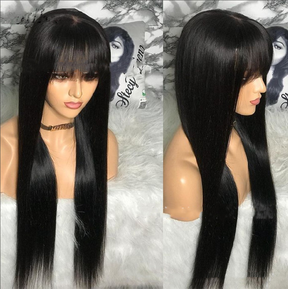 Peluca Larga Lisa Negra con Flequillo Coreano | Resistente al Calor | Estilo Qi Liuhai | Peluca Completa para Mujer | TiendasFR - Imagen 2