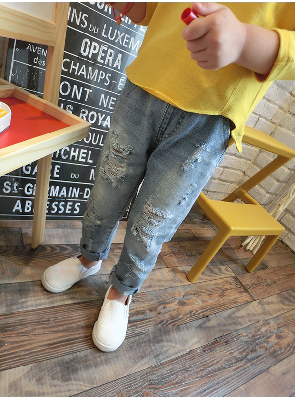 Pantalón Vaquero Rasgado para Niño | Estilo Coreano | Azul | Tallas 100-150 cm | Ropa Moderna y Trendy | TiendasFR - Imagen 3