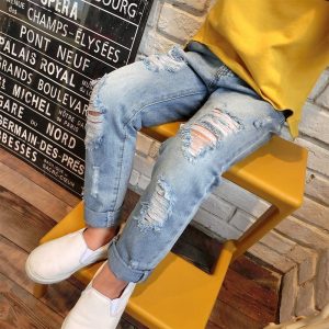 Pantalón Vaquero Rasgado para Niño | Estilo Coreano | Azul | Tallas 100-150 cm | Ropa Moderna y Trendy | TiendasFR
