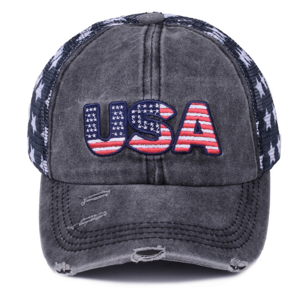 Gorra de Béisbol Vintage con Estampado de Estrellas y Bandera Americana