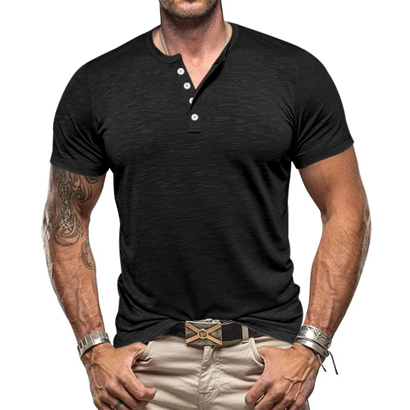 Camiseta Henley para Hombre | Manga Corta Albaricoque Estilo Casual - Imagen 7