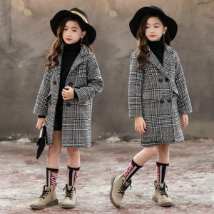 Abrigo de Cuadros Pata de Gallo para Niña | Gris | Tallas 110-160 cm | Ropa Elegante para Otoño e Invierno | TiendasFR