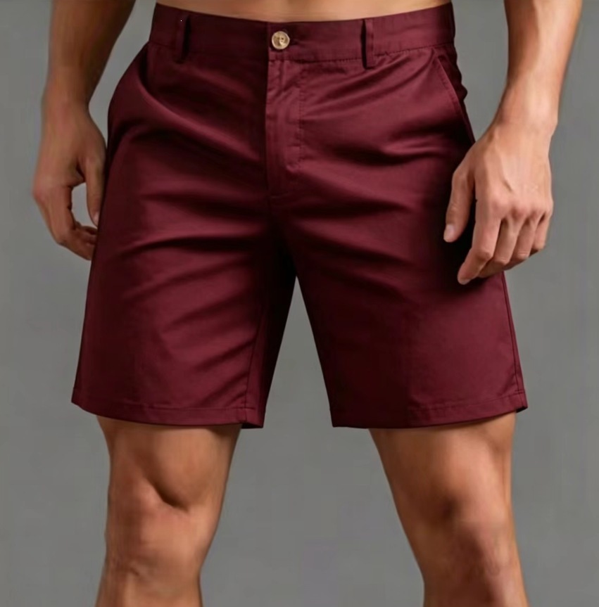Pantalones Capri de Seda de Hielo para Hombre | Corte Recto Ajustado en Vino Tinto - Imagen 4