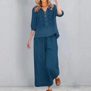 Conjunto Estampado de Dos Piezas para Mujer | Top + Pantalón Tallas Grandes | Primavera-Verano