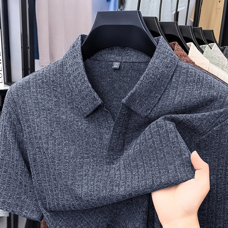 Camisa Casual Transpirable con Solapa y Rayas para Hombre | Blanco y Negro Moderno - Imagen 6