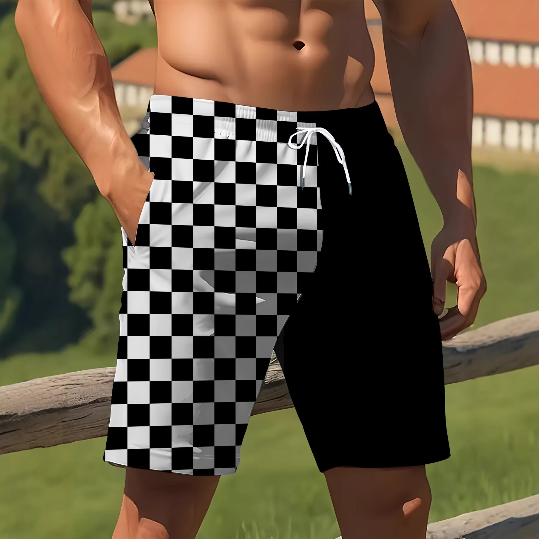 Shorts de Verano Holgados con Cuadros Bicolor para Hombre | Transpirables y Modernos - Imagen 2