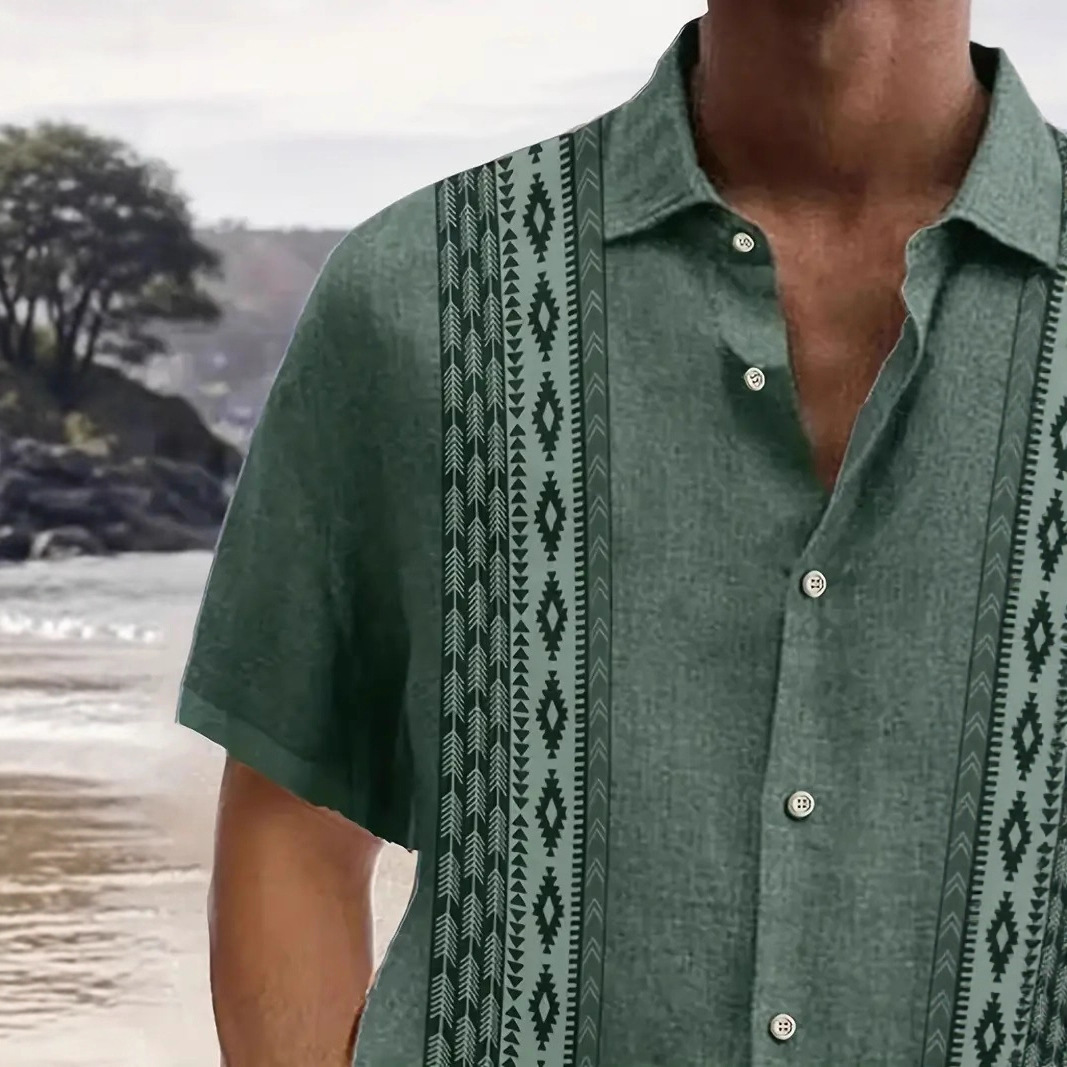 Camisa de Manga Corta con Estampado 3D para Hombre | Verde Moderna y Talla Grande - Imagen 7