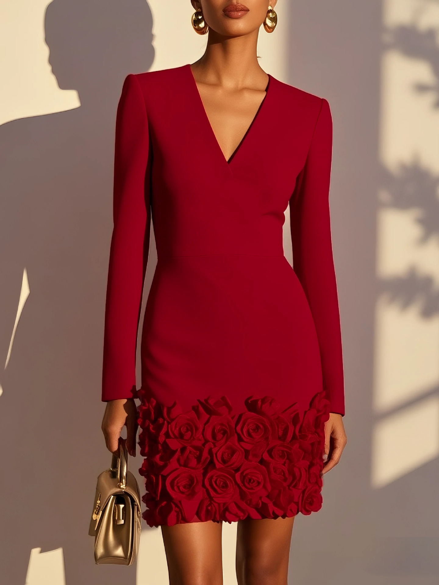 Vestido Tubo con Escote en V y Estampado Floral 3D | Elegante para Mujer | Primavera-Verano - Imagen 8