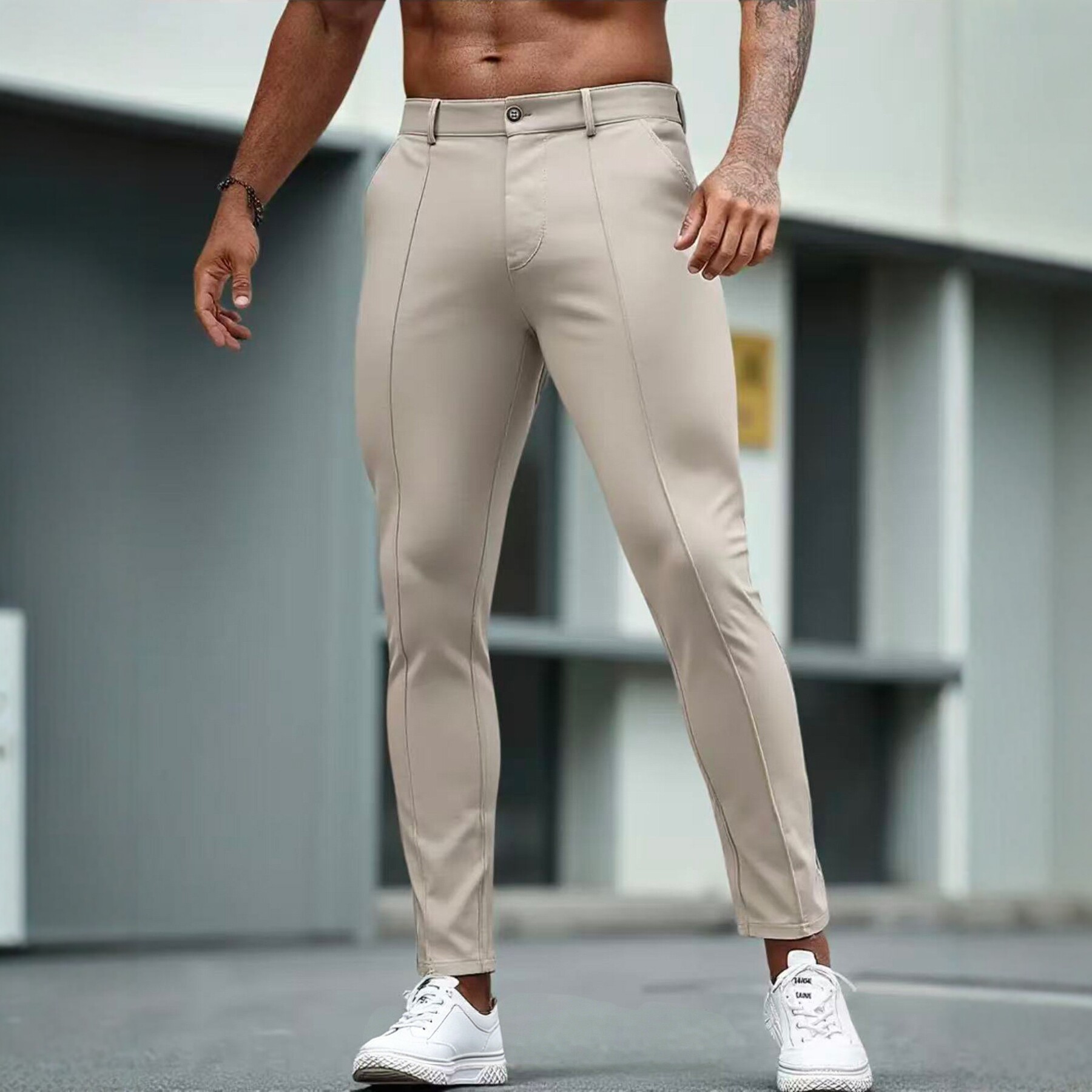 Pantalones de Vestir Cortos Elásticos para Hombre | Corte Ajustado Color Albaricoque - Imagen 2