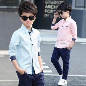 Camisa de Lunares para Niño | Azul | Tallas 120-170 cm | Ropa de Primavera y Otoño | Estilo Moderno | TiendasFR