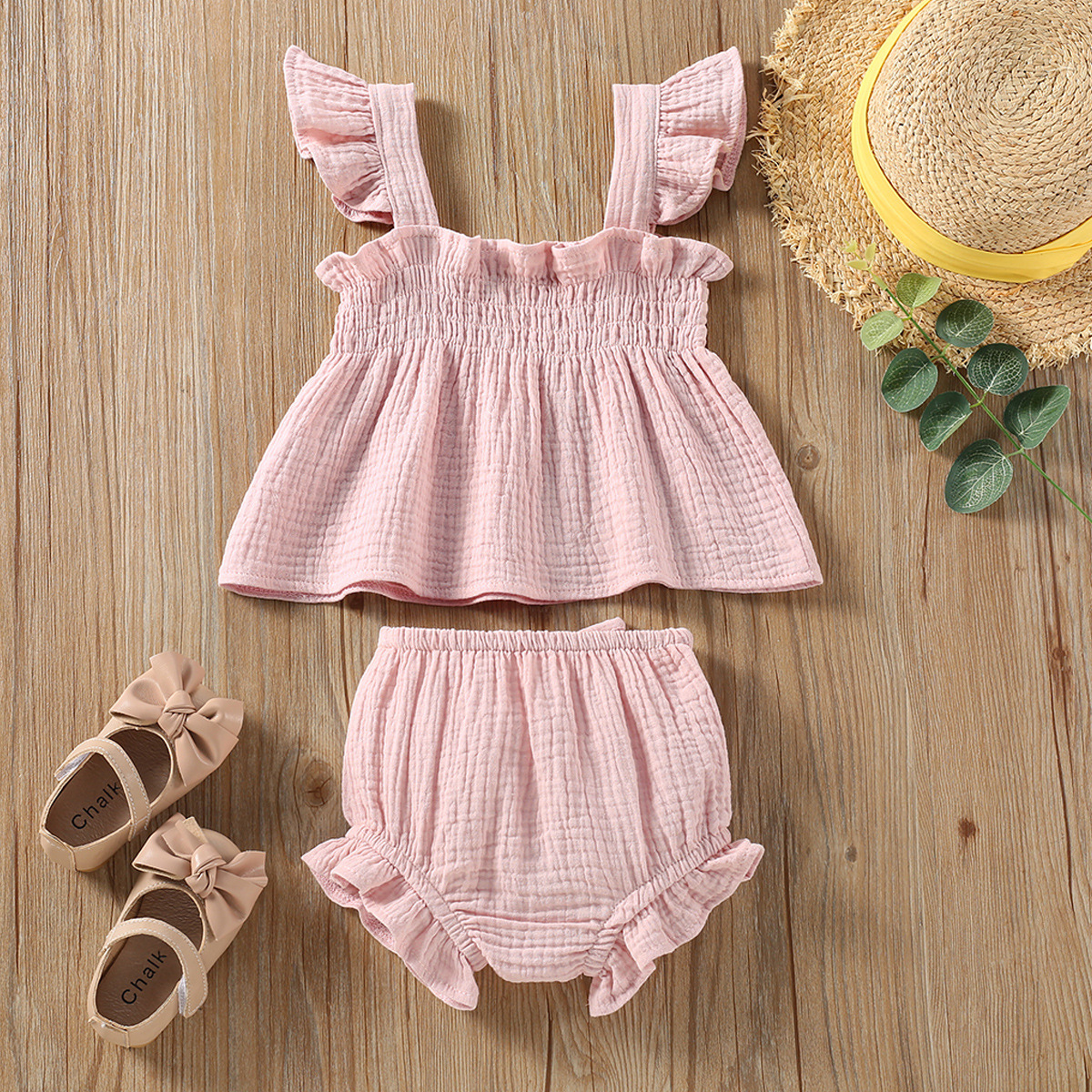 Conjunto de Top de Tirantes y Shorts para Niña | Verde | Tallas 70-110 cm | Ropa Fresca para Verano | TiendasFR - Imagen 2