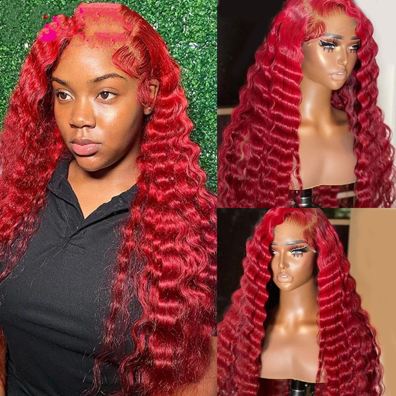 Peluca de Cabello Humano Rojo con Ondas Profundas | Deep Wave Natural | Color Intenso y Volumen Espectacular | TiendasFR