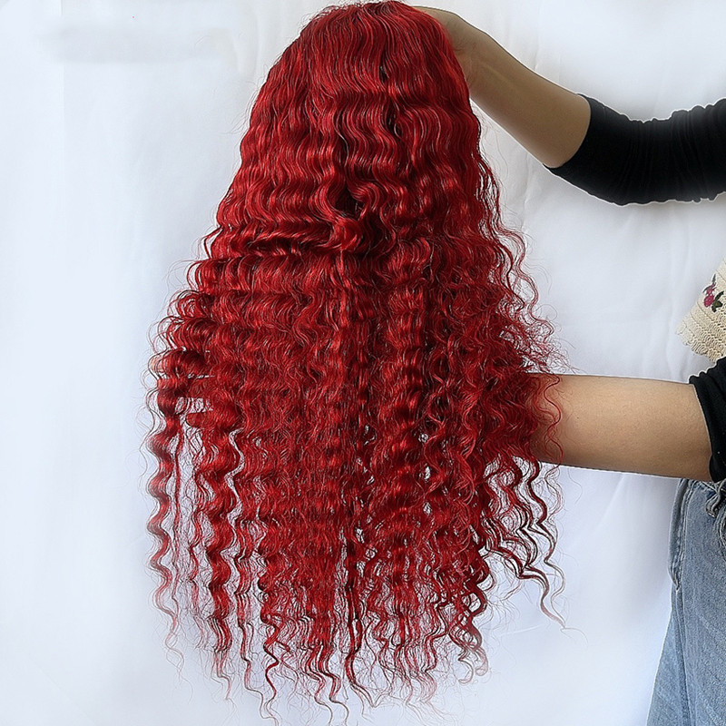 Peluca de Cabello Humano Rojo con Ondas Profundas | Deep Wave Natural | Color Intenso y Volumen Espectacular | TiendasFR - Imagen 5