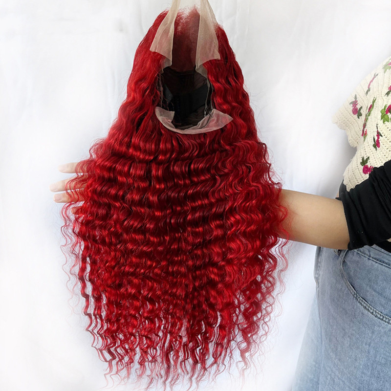 Peluca de Cabello Humano Rojo con Ondas Profundas | Deep Wave Natural | Color Intenso y Volumen Espectacular | TiendasFR - Imagen 4