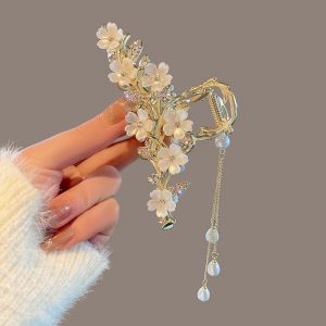 Pinza para el Cabello con Perlas y Borla | Metal Dorado | Accesorio Elegante | Orquídea | TiendasFR