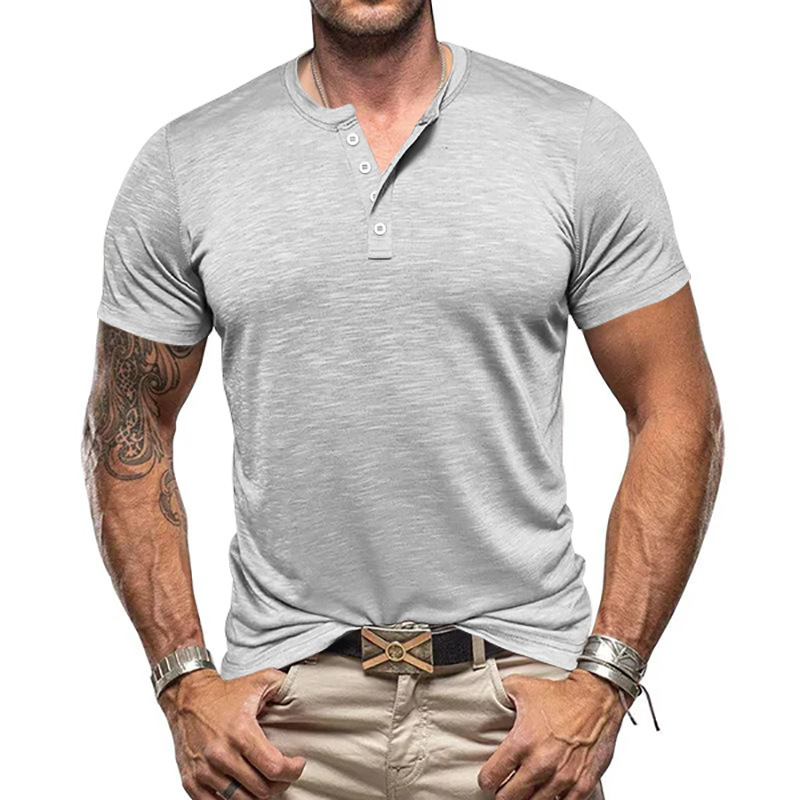 Camiseta Henley para Hombre | Manga Corta Albaricoque Estilo Casual - Imagen 10