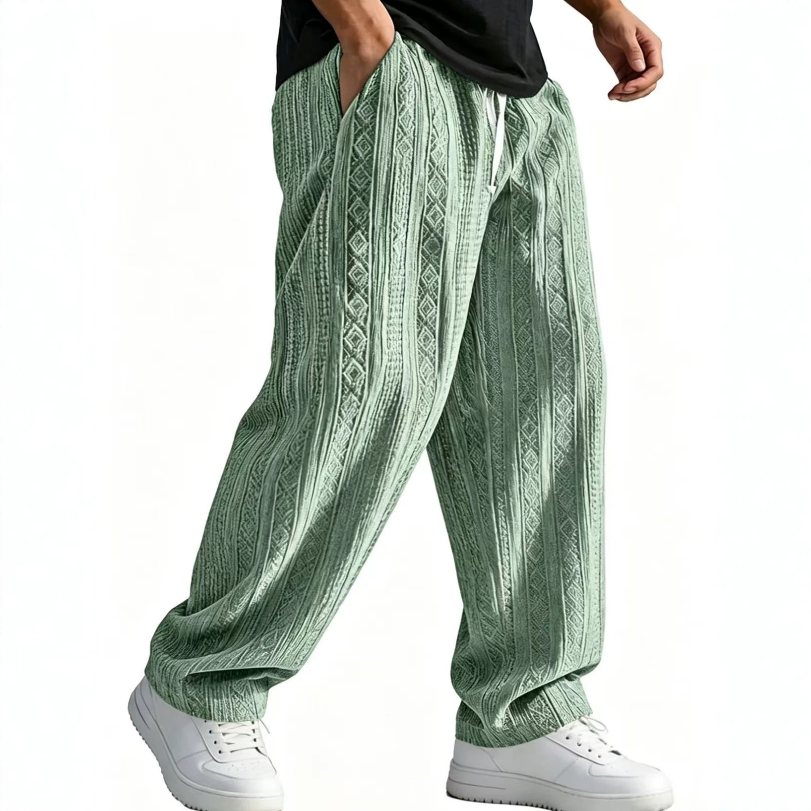 Pantalones Casuales de Jacquard Pierna Recta | Corte Holgado Color Albaricoque para Hombre - Imagen 9