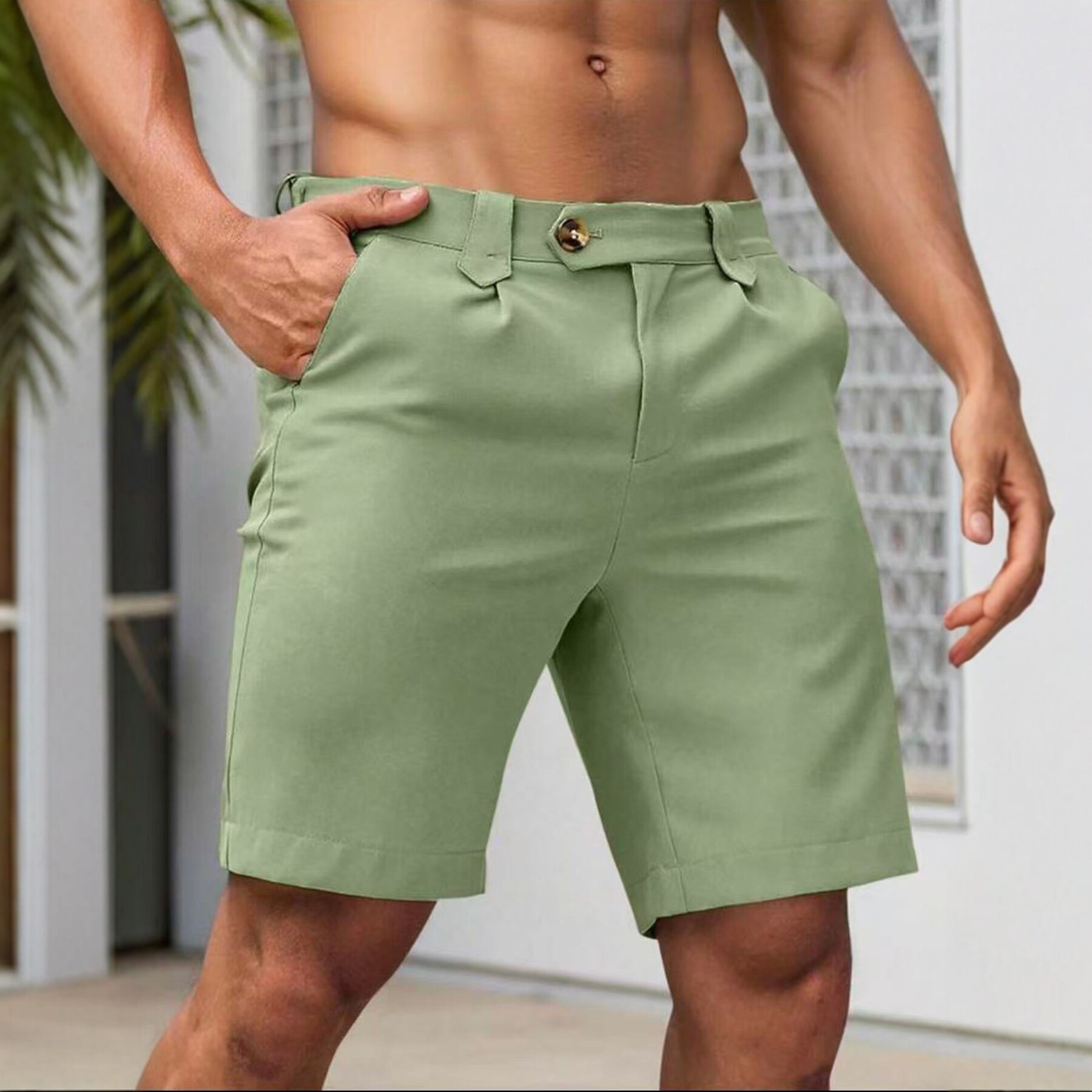 Pantalones Cortos Ajustados de Pierna Recta para Hombre | Casual de Negocios en Beige - Imagen 8