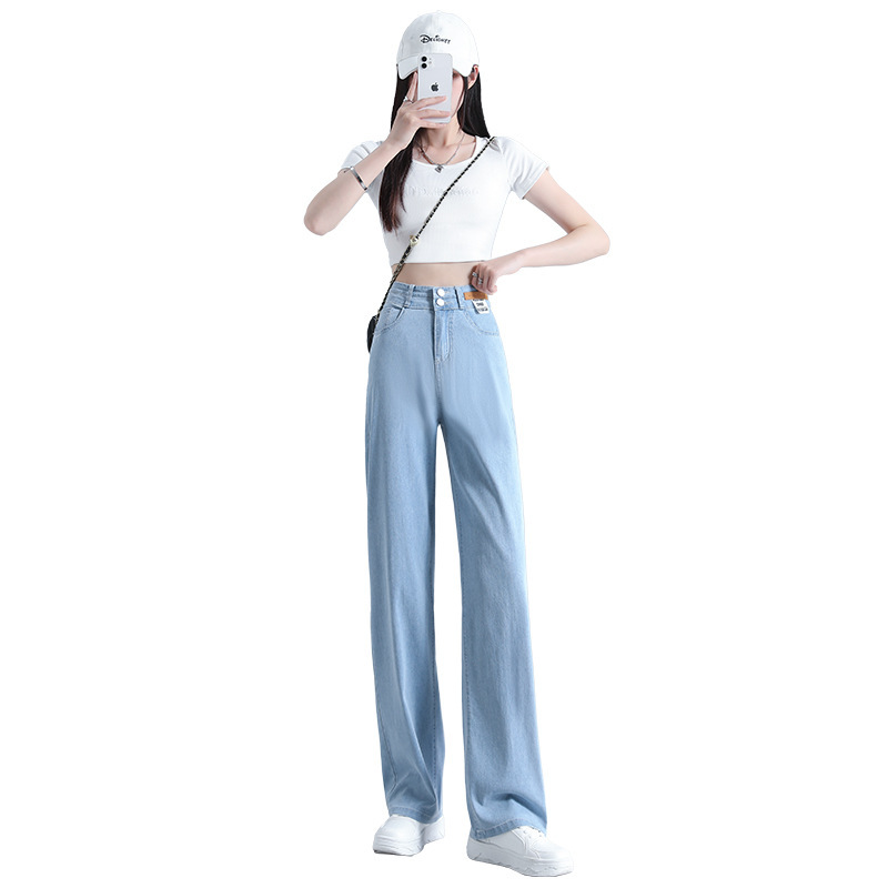 Jeans de Tiro Alto y Pierna Ancha en Tencel | Pantalón Vaquero Drapeado | Moda Sostenible Verano - Imagen 8