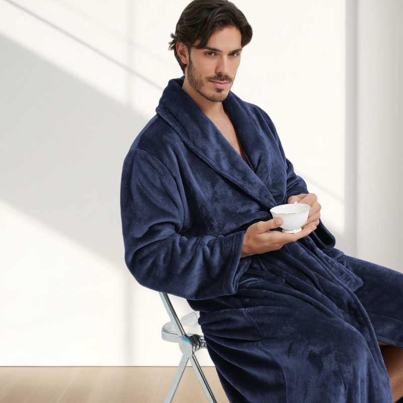 Bata de Casa de Franela para Hombre | Estilo Europeo y Americano | Cálida y Cómoda