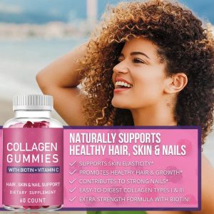 Gomitas de Colágeno y Biotina | Piel, Cabello y Uñas | Fórmula Extra Strength con Vitaminas | 60 Gominolas | TiendasFR