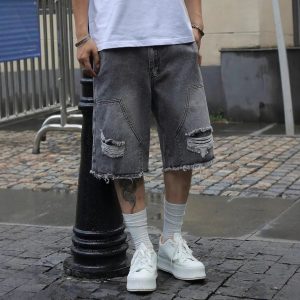 Shorts Vaqueros Estilo Coreano para Hombre | Corte Recto Ajuste Relajado en Gris