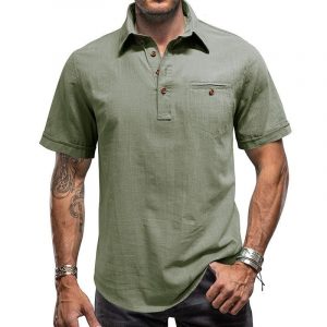 Camisa Hawaiana de Manga Corta para Hombre | Verde Militar para Playa y Verano