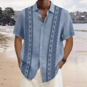 Camisa de Manga Corta con Estampado 3D para Hombre | Verde Moderna y Talla Grande