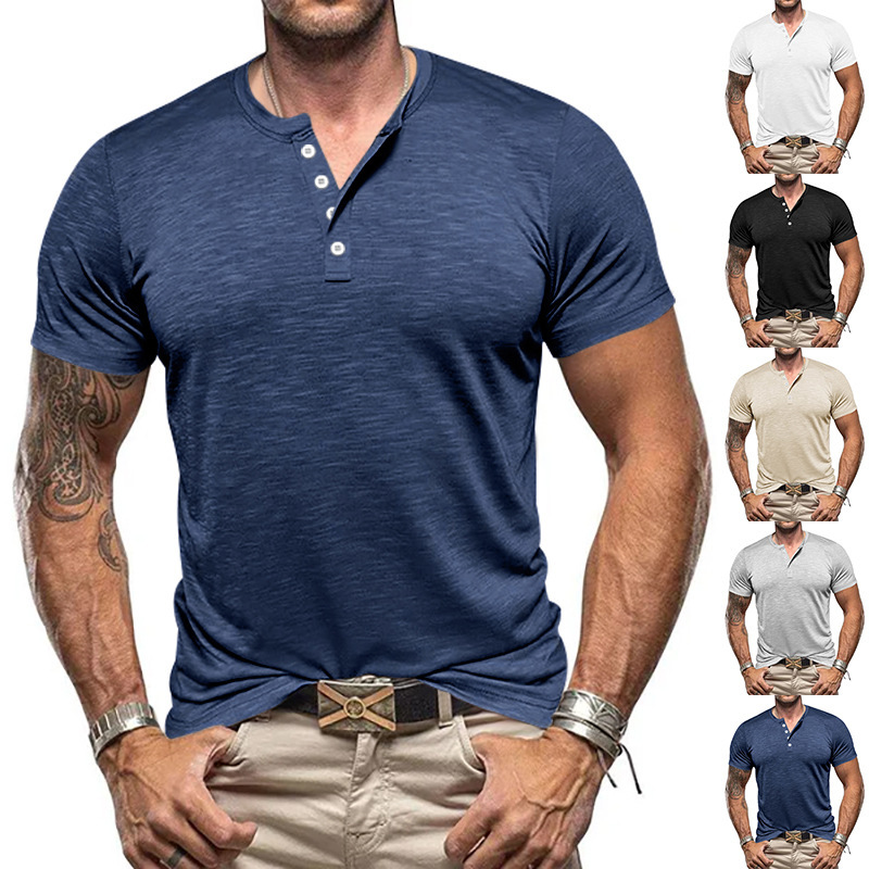 Camiseta Henley para Hombre | Manga Corta Albaricoque Estilo Casual