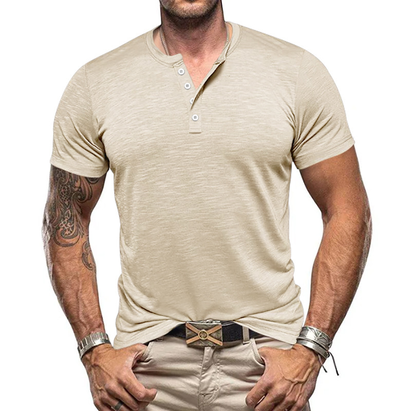 Camiseta Henley para Hombre | Manga Corta Albaricoque Estilo Casual - Imagen 2