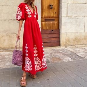 Vestido Holgado con Mangas Abullonadas y Abertura en la Espalda | Casual y Elegante para Mujer