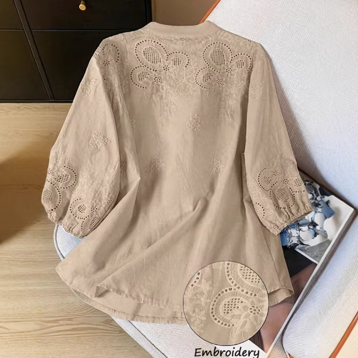 Camisa Holgada de Algodón para Mujer | Oversize Casual Color Caqui | Entretiempo y Verano - Imagen 3