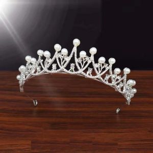 Tiara de Perlas para Novia | Corona Nupcial | Accesorio Elegante | Color Plata | Adulto y Niño | TiendasFR