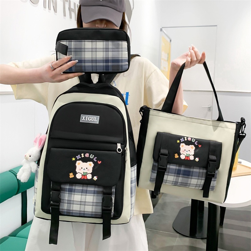 Mochila de Gran Capacidad a Cuadros para Estudiante | Negra | Ideal para Secundaria y Preparatoria | TiendasFR - Imagen 5