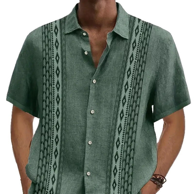 Camisa de Manga Corta con Estampado 3D para Hombre | Verde Moderna y Talla Grande - Imagen 4