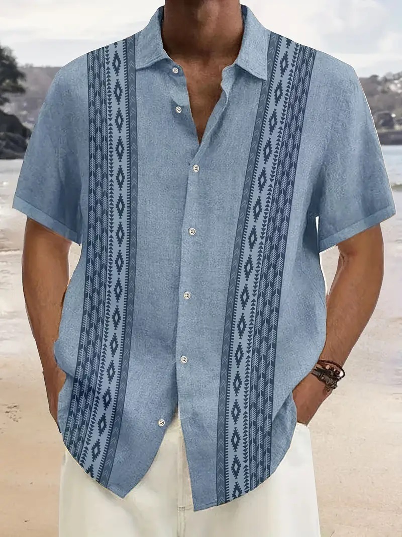 Camisa de Manga Corta con Estampado 3D para Hombre | Verde Moderna y Talla Grande - Imagen 6