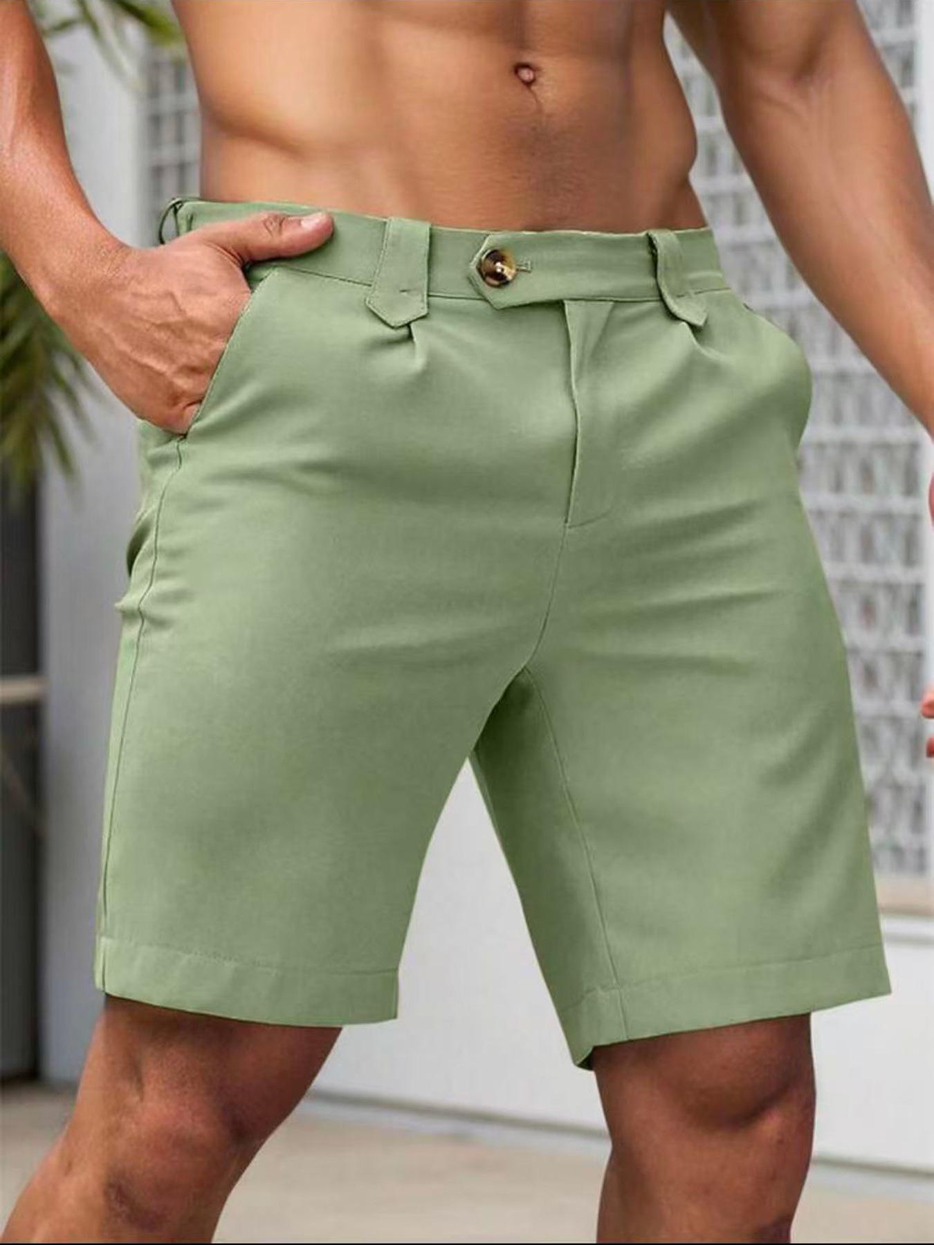 Pantalones Cortos Ajustados de Pierna Recta para Hombre | Casual de Negocios en Beige - Imagen 6
